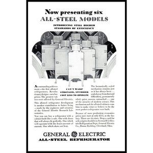 1929 GE General Electric All Steel Refrigerator Fridge Vintage Print Ad Wall Art